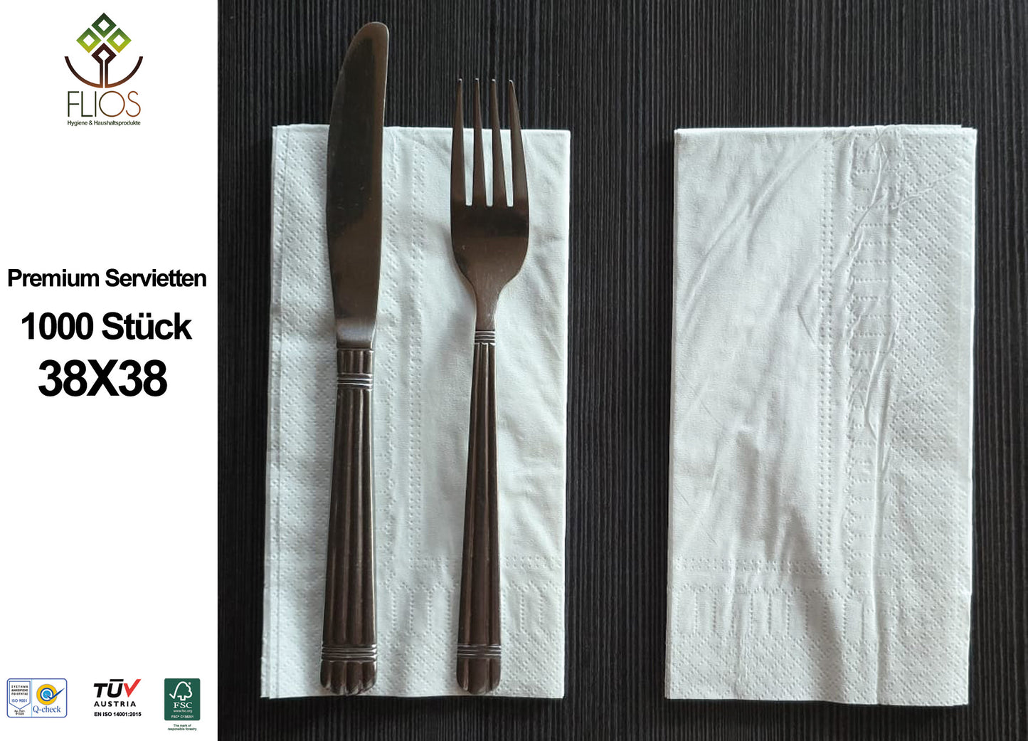 Papierservietten - Premium 2lagig - Weiß - 38cmx38cm 1000St