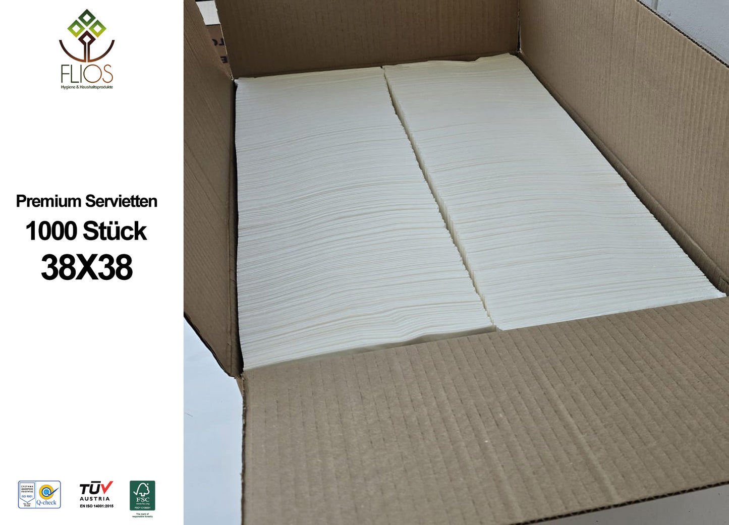 Papierservietten - Premium 2lagig - Weiß - 38cmx38cm 1000St