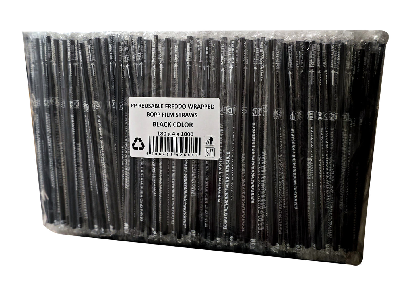 Strohhalme Plastik mit Schutzfolie Mehrweg 4mm x 180mm Fredo Schwarz 3000St, 6000St , 10000St