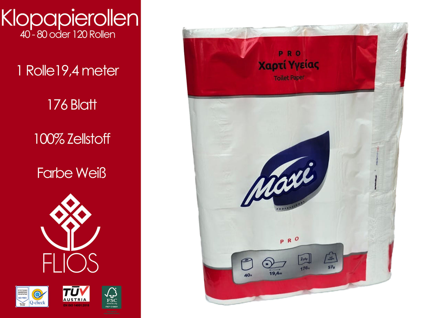 Klopapierrollen 2 lagig 100% Zellstoff 40-80 oder 120 Rollen