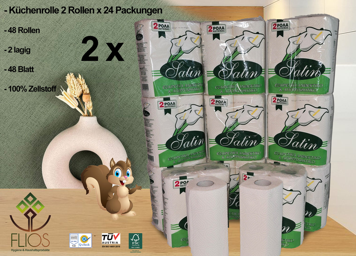 Papierküchenrollen 2lagig -- 24 Packungen x 2 Stück 48 Rollen
