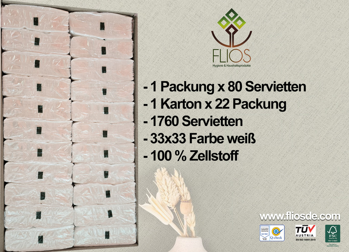 Papierservietten 33x33 weiß -- 22 Packungen x 80St -- 1760St