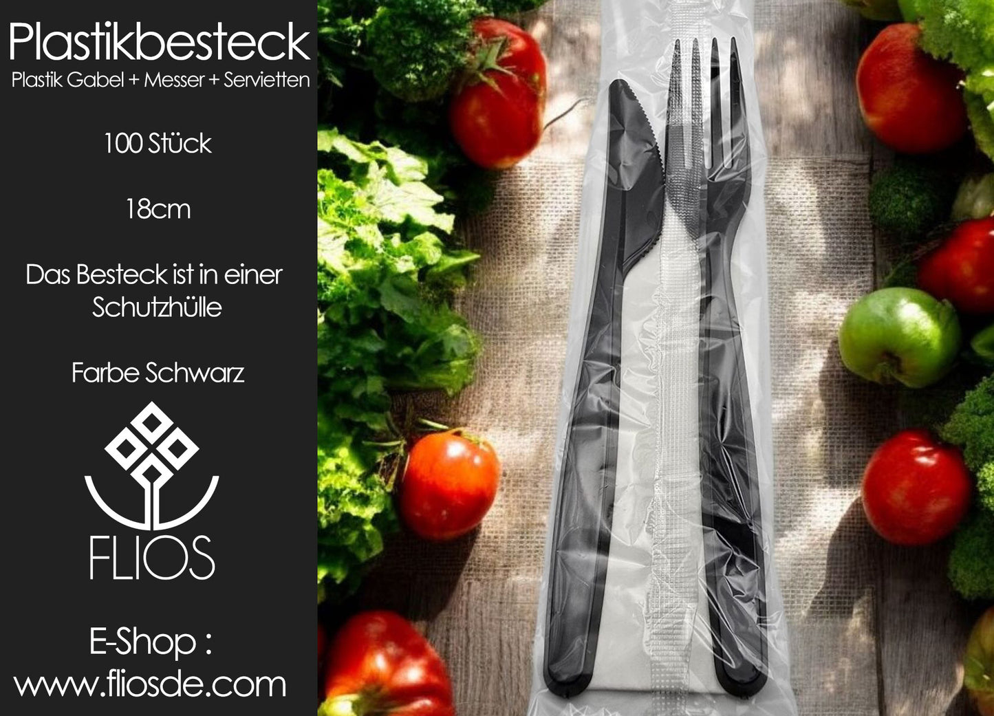 Plastikbesteck 100 Stück - Gabel + Messer + Servietten
