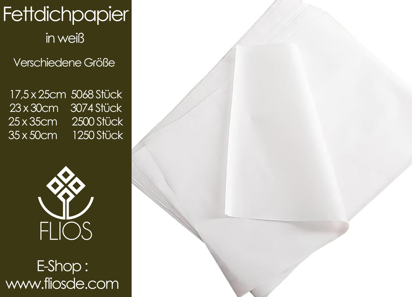 Fettdicht Papier in weiß Verschiedene Größe 10Kg