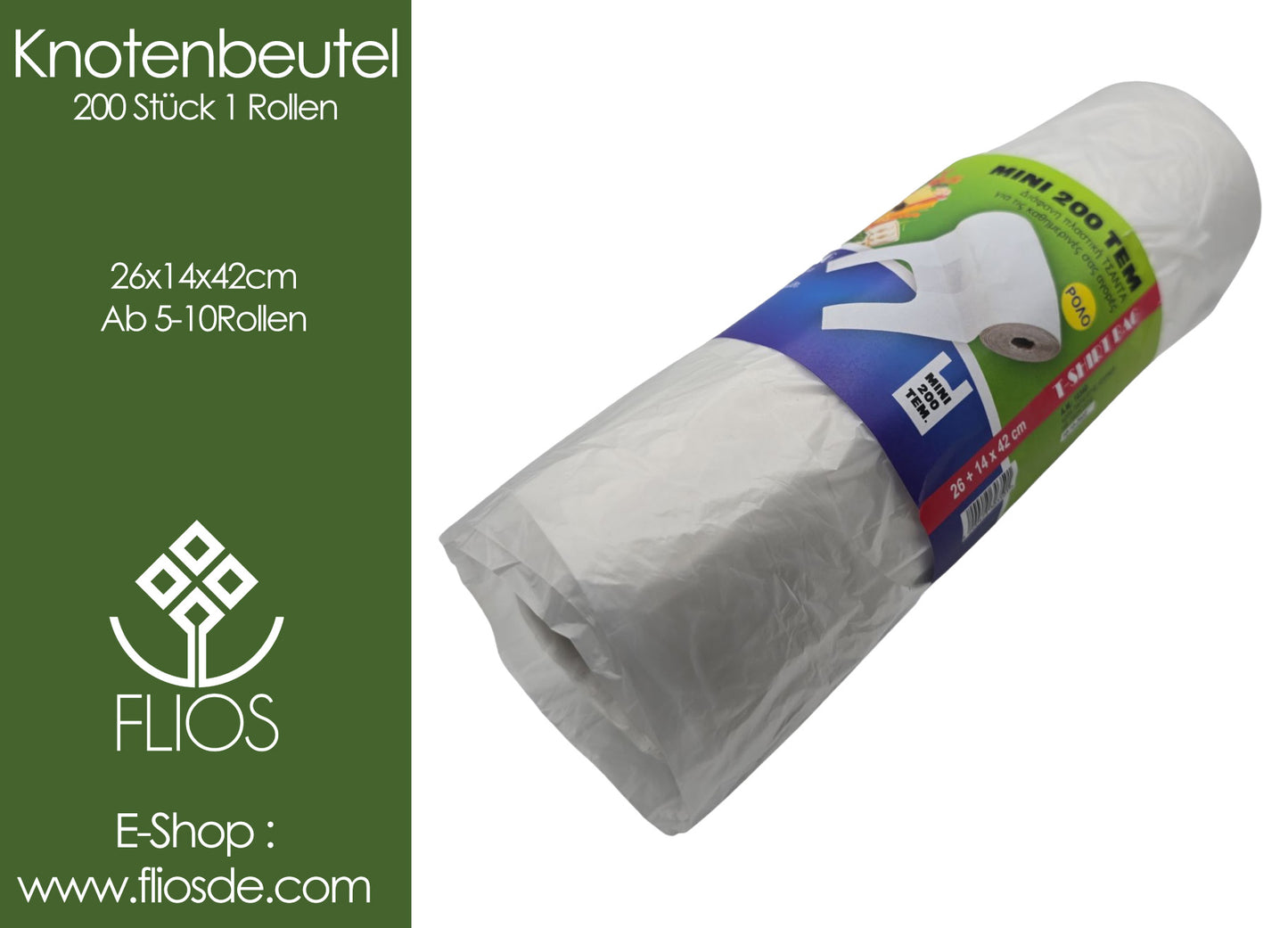 Knotenbeutel 5 kg HDPE transparent 26x14x42 cm gerollt ab 5-10 Rollen