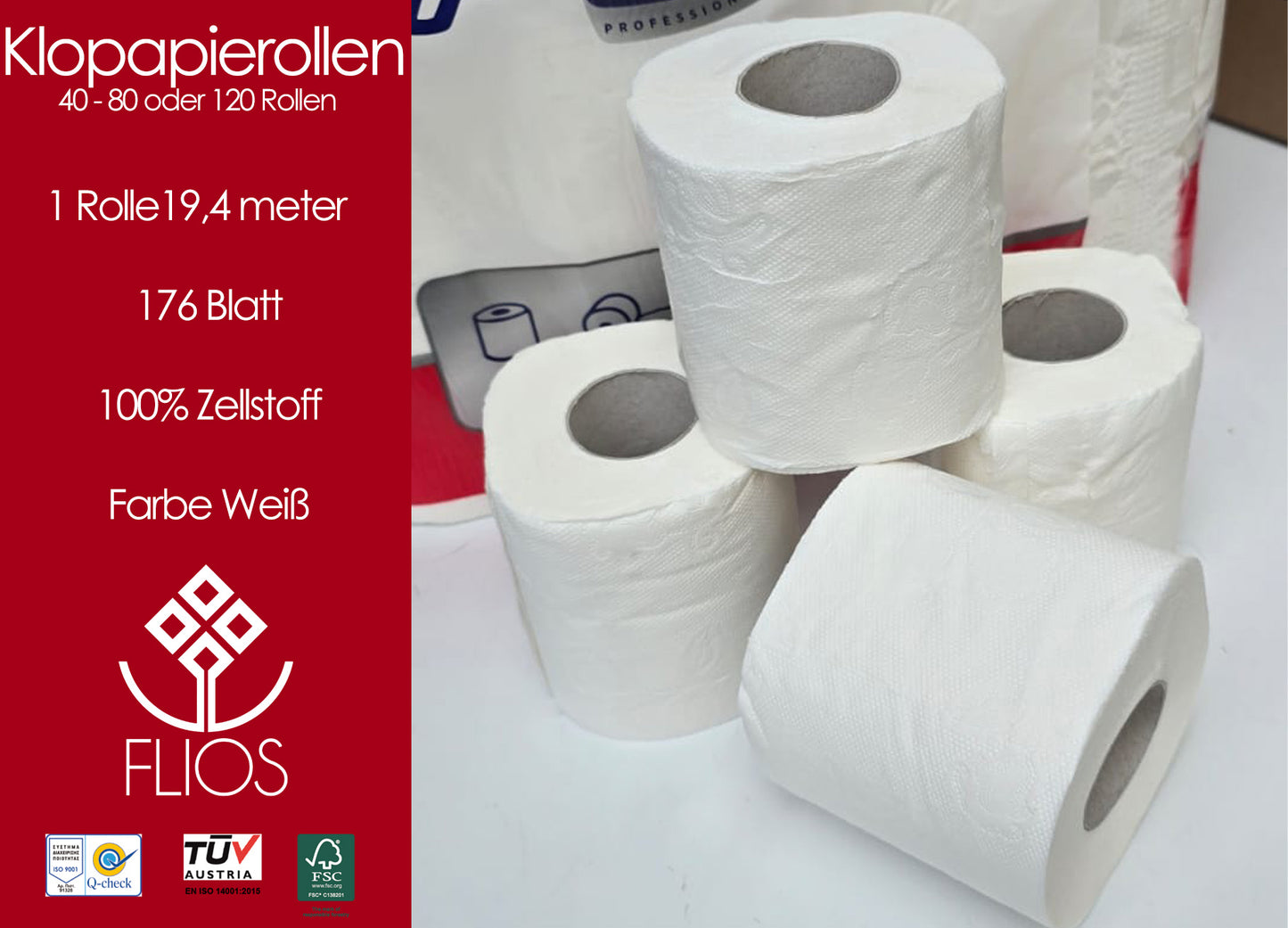 Klopapierrollen 2 lagig 100% Zellstoff 40-80 oder 120 Rollen