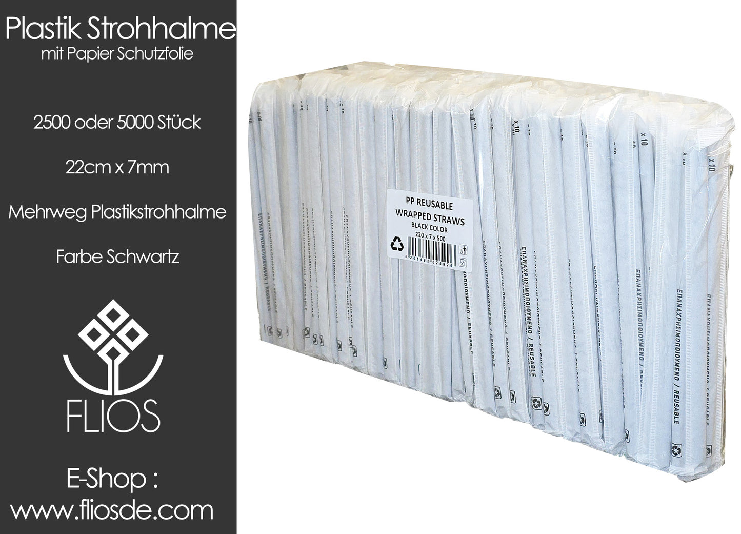 Strohhalme Plastik Mit Schutzfolie JUMBO 7mm x 22cm 2500 oder 5000