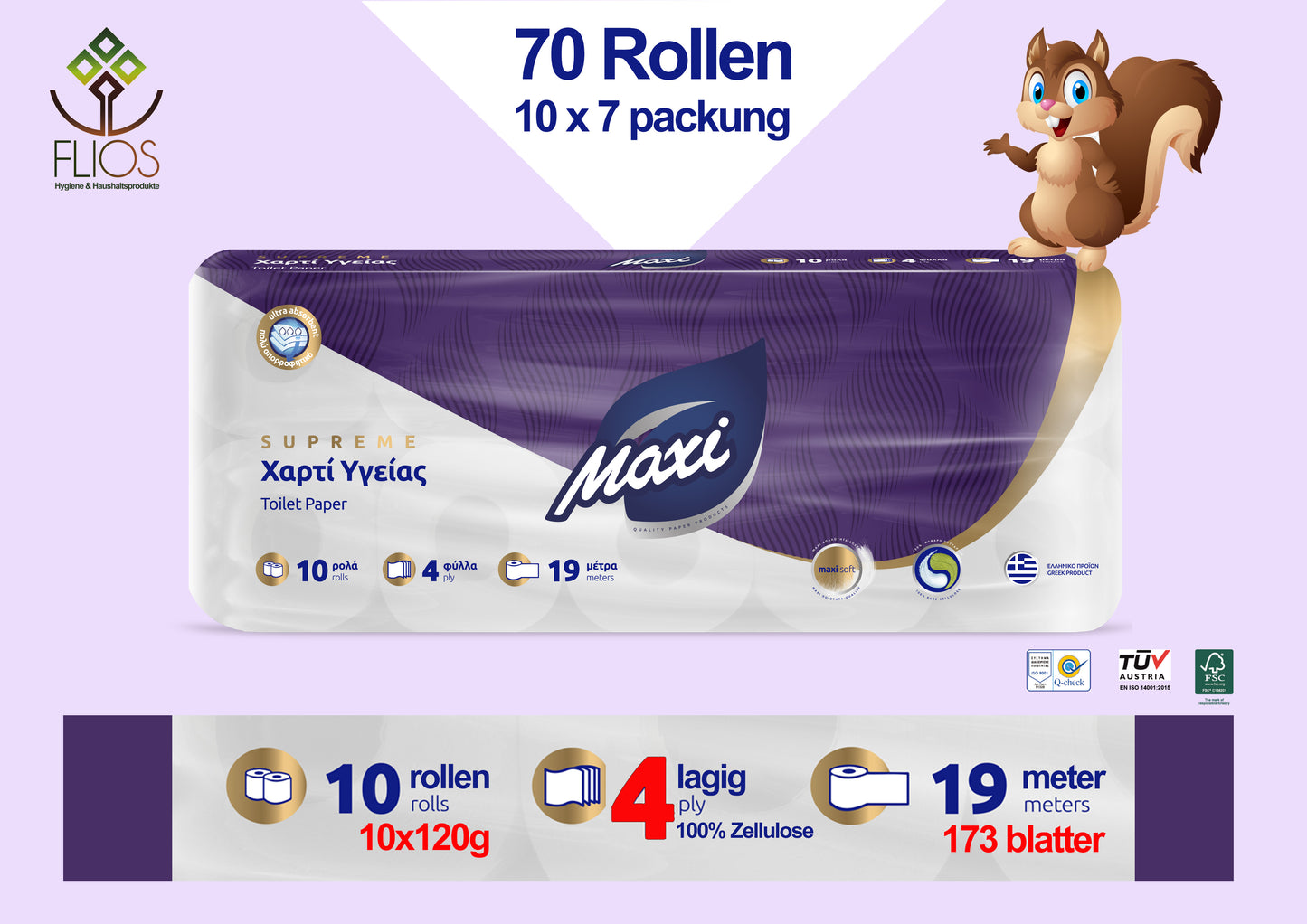 Klopapierrollen 4 lagig Premium -70St- 7 Packungen x 10 Rollen