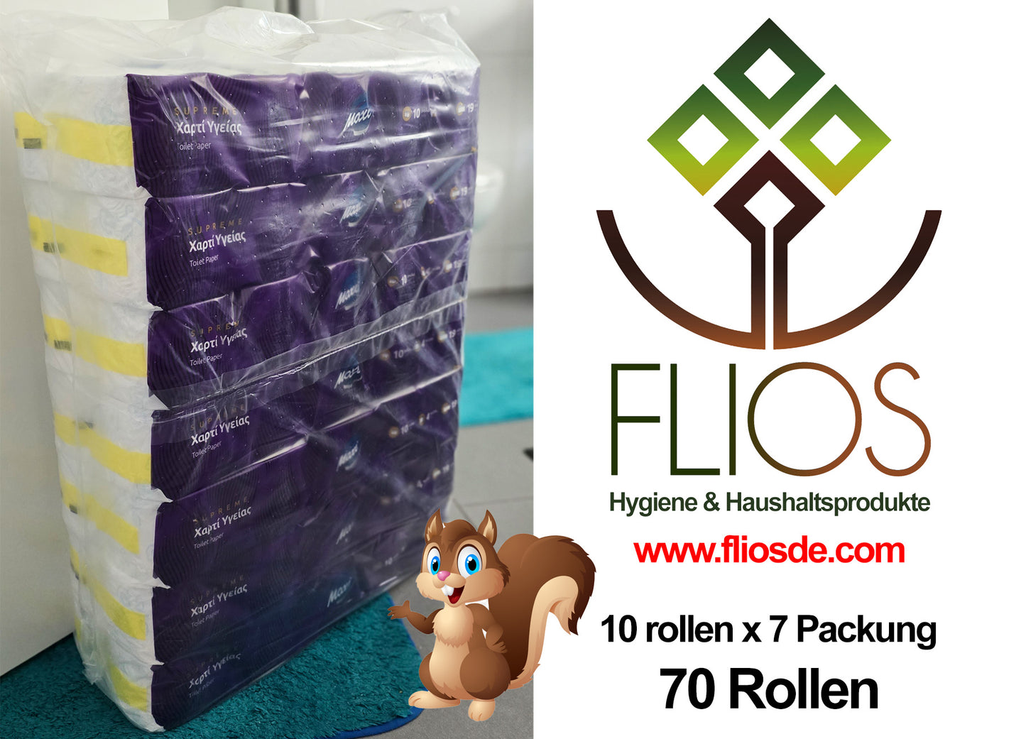 Klopapierrollen 4 lagig Premium -70St- 7 Packungen x 10 Rollen