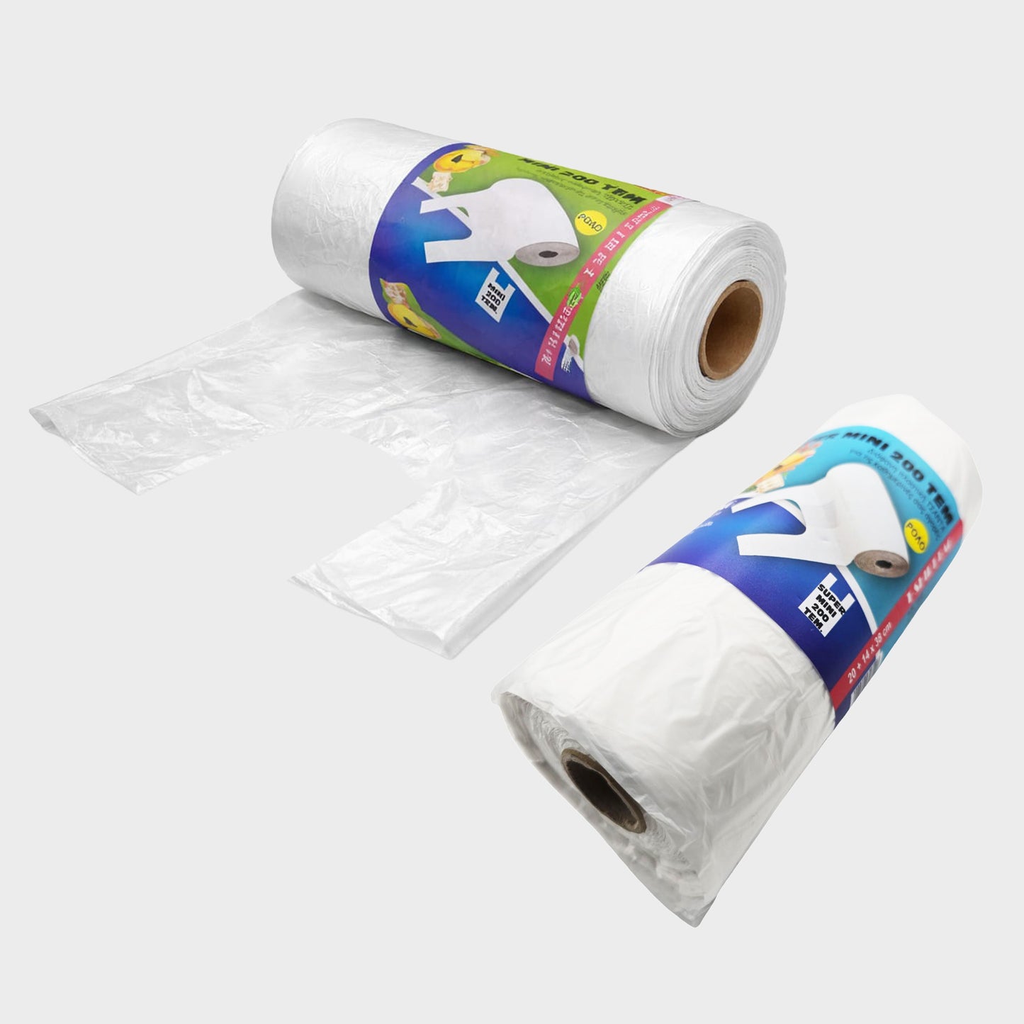Knotenbeutel HDPE transparent – 200 Beutel/Rolle | 20x38 & 24x42 cm | 5 Rollen