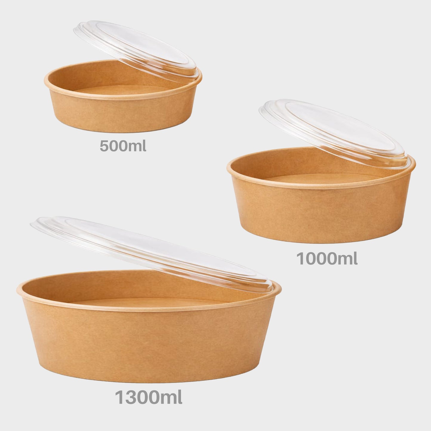 Kraft Salatschalen mit Deckel – 500ml, 1000ml & 1300ml | Einweg Salatbecher