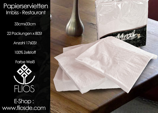 Papierservietten 33x33 weiß -- 22 Packungen x 80St -- 1760St