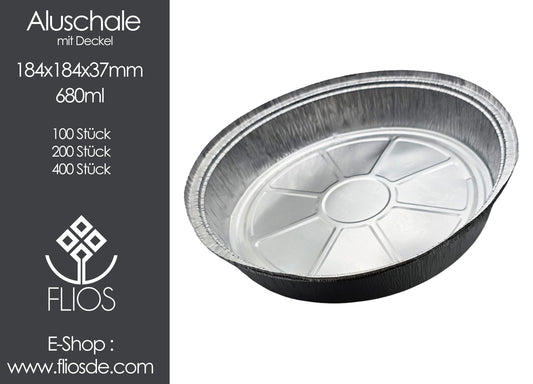 Aluschalen 680ml mit Deckel Rund 184x184x37mm   100-400 Stück