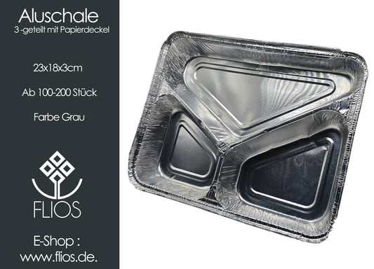 Aluschalen 3-geteilt mit Deckel 23x18x3cm 100-200 Stück