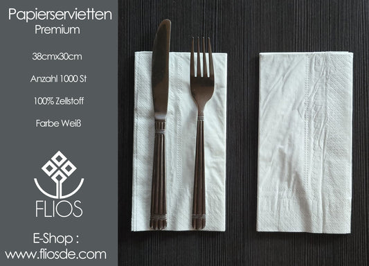 Papierservietten - Premium 2lagig - Weiß - 38cmx38cm 1000St