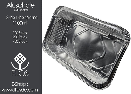 Aluschalen 1100ml mit Deckel 245x145x45mm   100-400 Stück