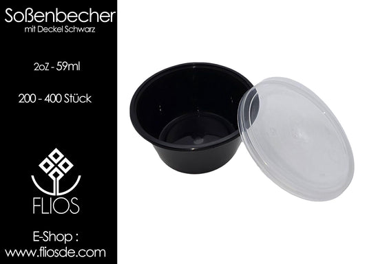 Saucenbecher mit Deckel Schwarz 2 oz 59ml Verpackungsbecher 100 -400 Stück Dressingbecher