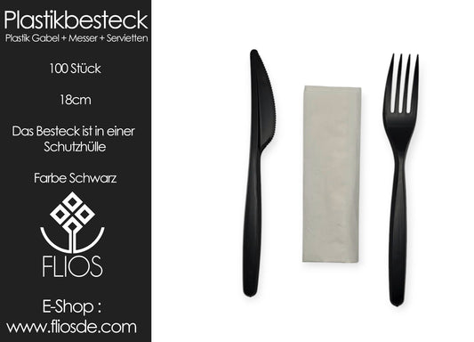 Plastikbesteck 100 Stück - Gabel + Messer + Servietten