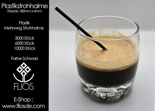 Strohhalme Plastik mit Schutzfolie Mehrweg 4mm x 180mm Fredo Schwarz 3000St, 6000St , 10000St