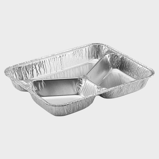 Aluschale 326 - 3-geteilt Menüschale rechteckig – 225 x 175 x 30 mm | 100 / 200 / 400 Stück