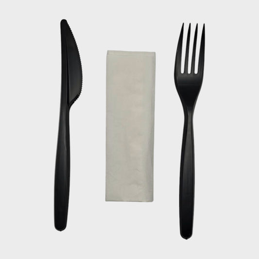 Einwegbesteck Set 100 Stück – Gabel, Messer & Servietten