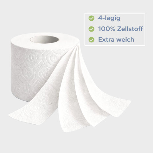 Toilettenpapier 4-lagig – 100% Zellstoff – Extra weich (90 Rollen)