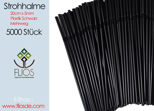 Strohhalme Plastik Schwarz Mehrweg Flexible 5mmx20cm 5000St
